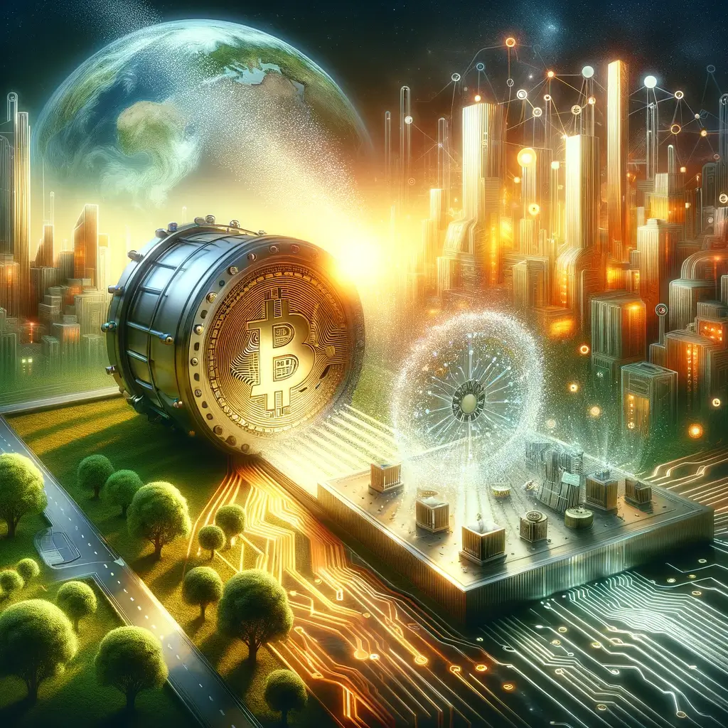 An imaginative scene depicting the concept of a Bitcoin Seed Bank. The foreground shows a physical seed bank vault door